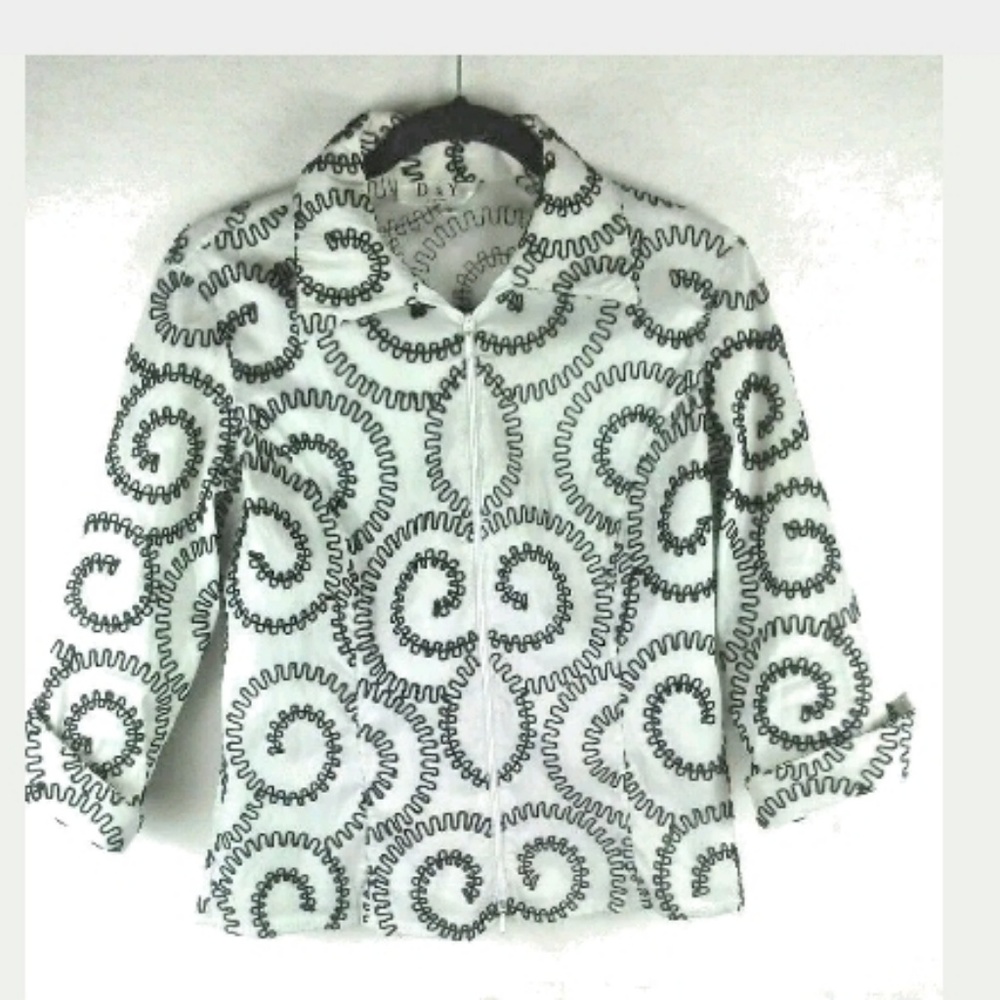 D & Y EVENING SZ  S ZIP UP FRONT JACKET BLK & WHIT